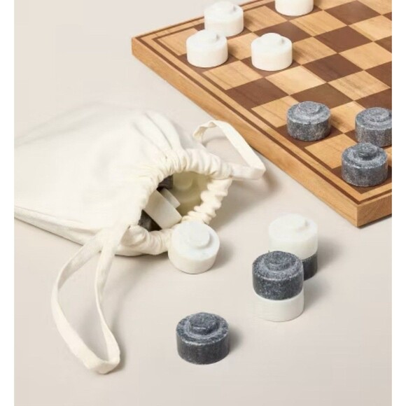 Wood & Marble Checkers Board Game Hearth & Hand with Magnolia Marble Pieces - Picture 3 of 4